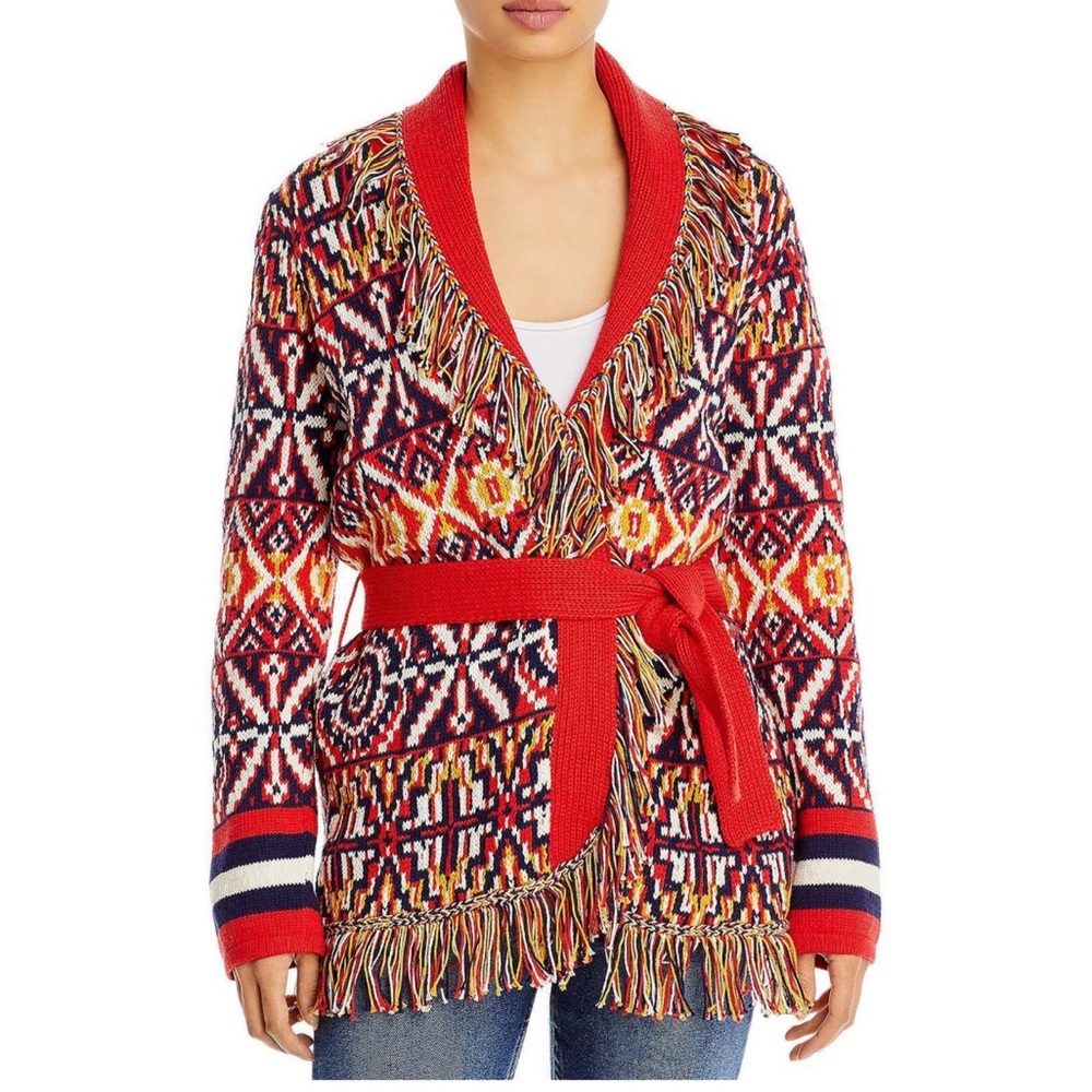 MOTHER Red and Blue Geometric Cardigan